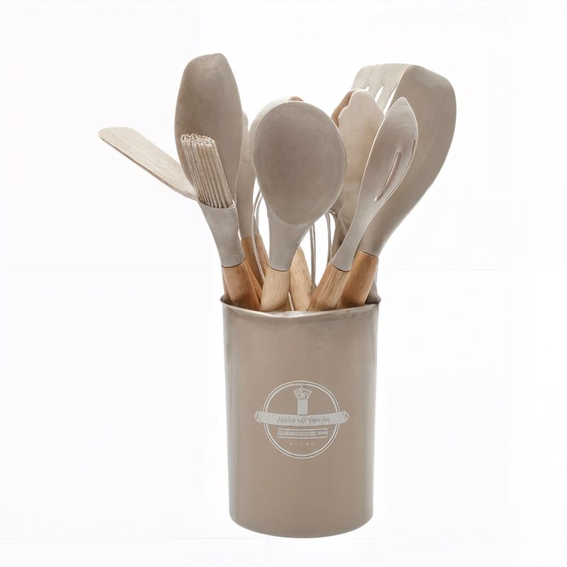 GENERICO - kit 12 utencilios de cocina set cucharones utencilios madera silicona