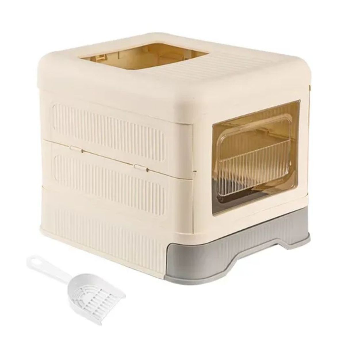 GENERICO - Arenero Para Gatos Plegable Con Entrada Superior Gris