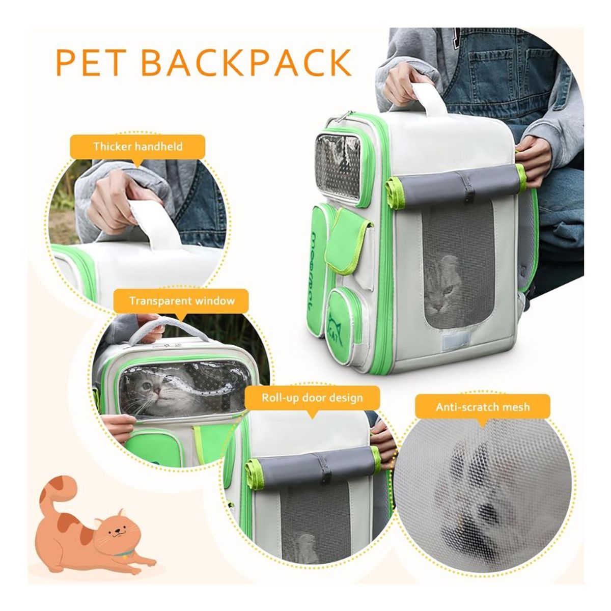 GENERICO - Bolso Mochila de Transporte para Gatos Portátil Verde