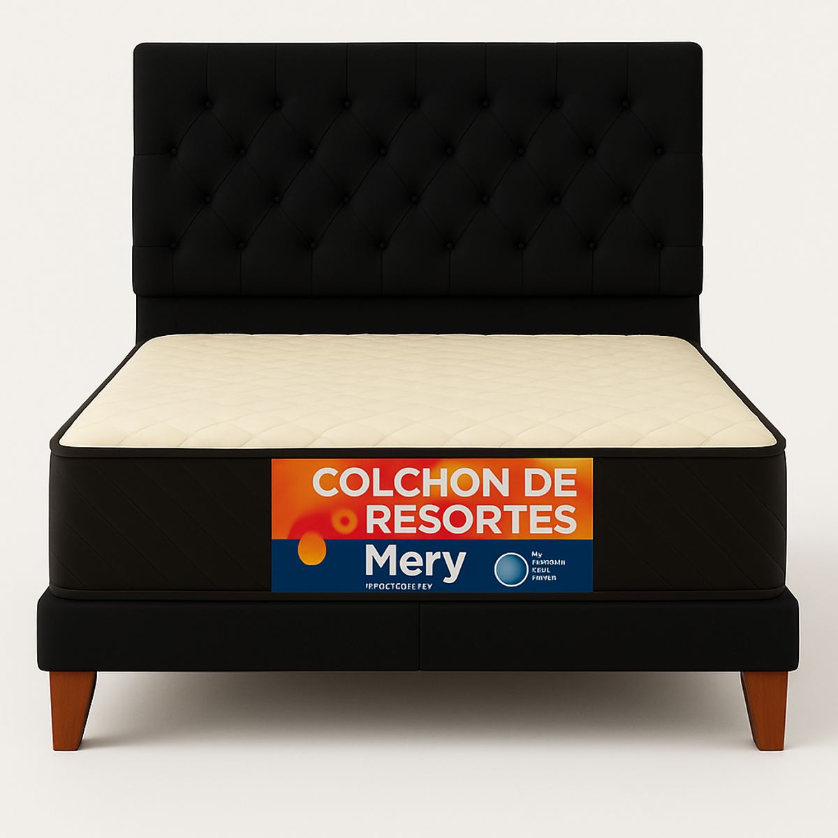 GENERICO - Cama 2 Plazas Modelo Capitone Negro + Colchon Mery Desing