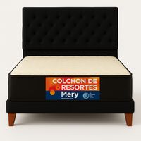 Cama 2 Plazas Modelo Capitone Negro + Colchon Mery Desing