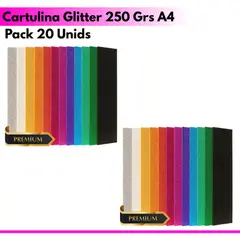 GENERICO - 2 Pack 20 Unids Cartulina Glitter 250 Grs A4