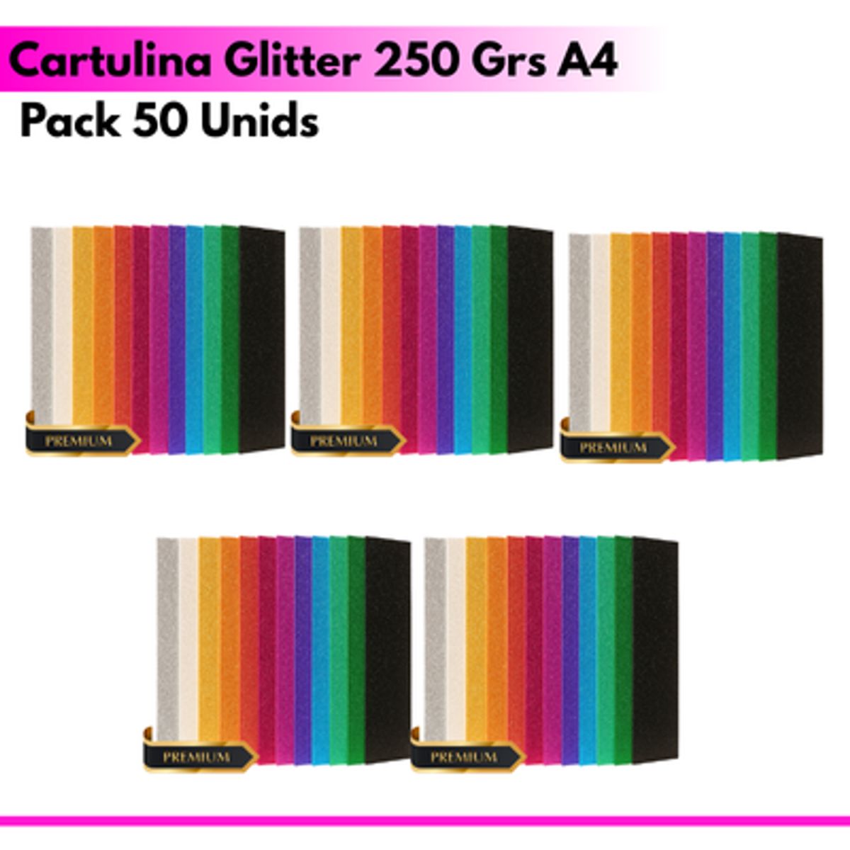 GENERICO - 5 Pack 50 Unids Cartulina Glitter 250 Grs A4