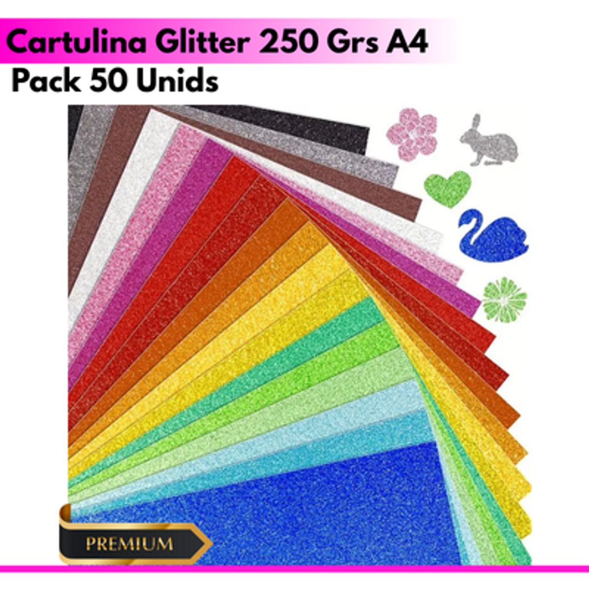 GENERICO - 5 Pack 50 Unids Cartulina Glitter 250 Grs A4