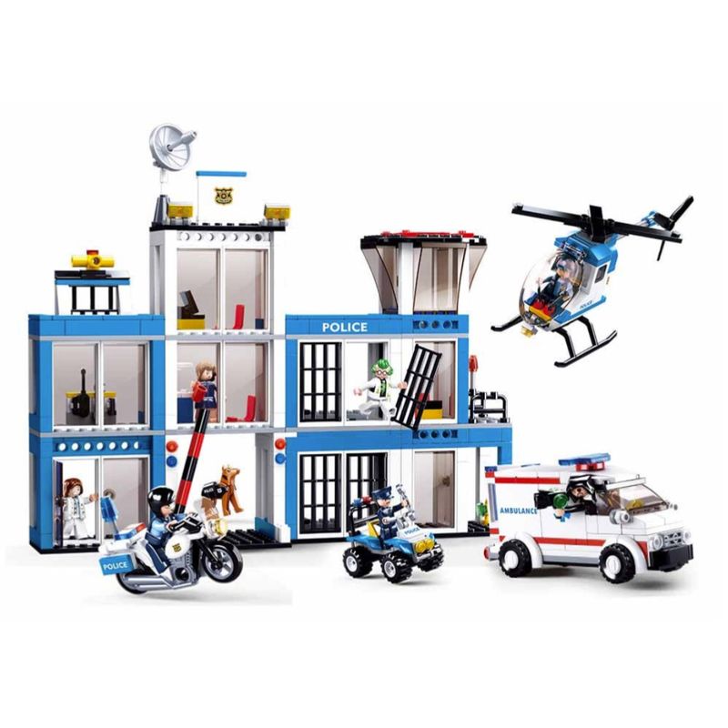 SLUBAN - Estacion Policia con Ambulancia helicoptero compatible Lego