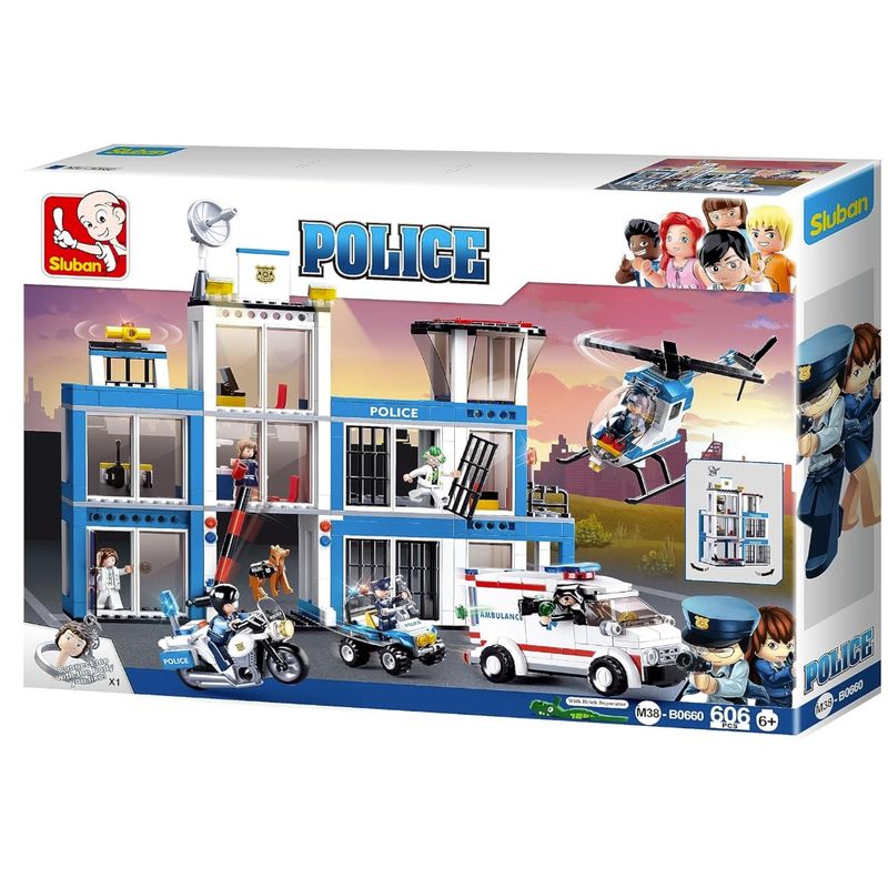 SLUBAN - Estacion Policia con Ambulancia y helicoptero compatible Lego