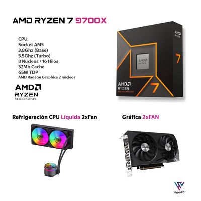 Imagen 2 del producto PC GAMER AMD RYZEN 7 9700X 32Gb DDR5 2Tb RTX 5070 12Gb