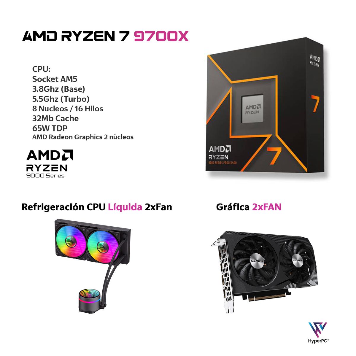 HYPERPC - PC GAMER AMD RYZEN 7 9700X 64Gb DDR5 2Tb RTX 5060 Ti 16Gb