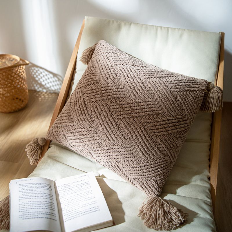 GENERICO - Funda Cojin Decorativo 45x45 Chenille Boho Larentia Color Nude