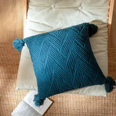 L LARENTIA - Funda Cojin Decorativo 45x45 Chenille Boho Larentia Color Azul
