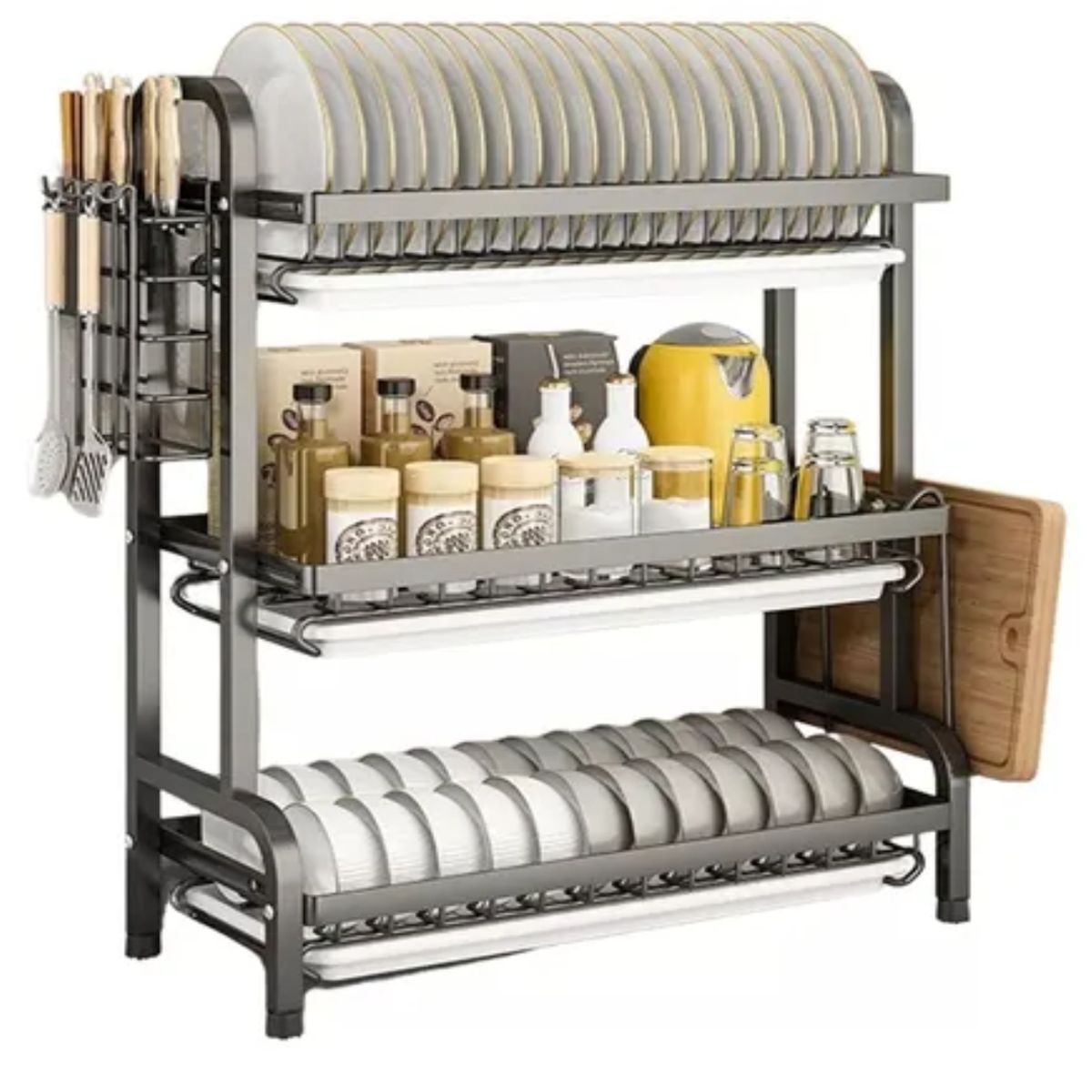 GENERICO - Secador Escurridor De Loza Platos 3 Niveles / Negro