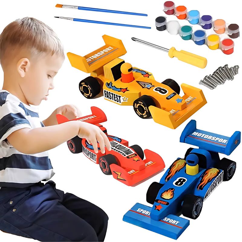 ABC - Kit de Autos de Carreras de Madera para Armar y Pintar