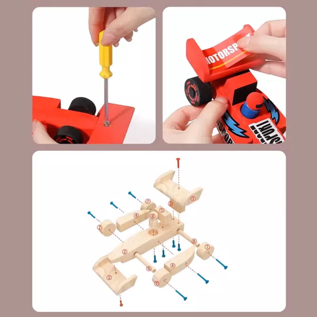 ABC - Kit de Autos de Carreras de Madera para Armar y Pintar