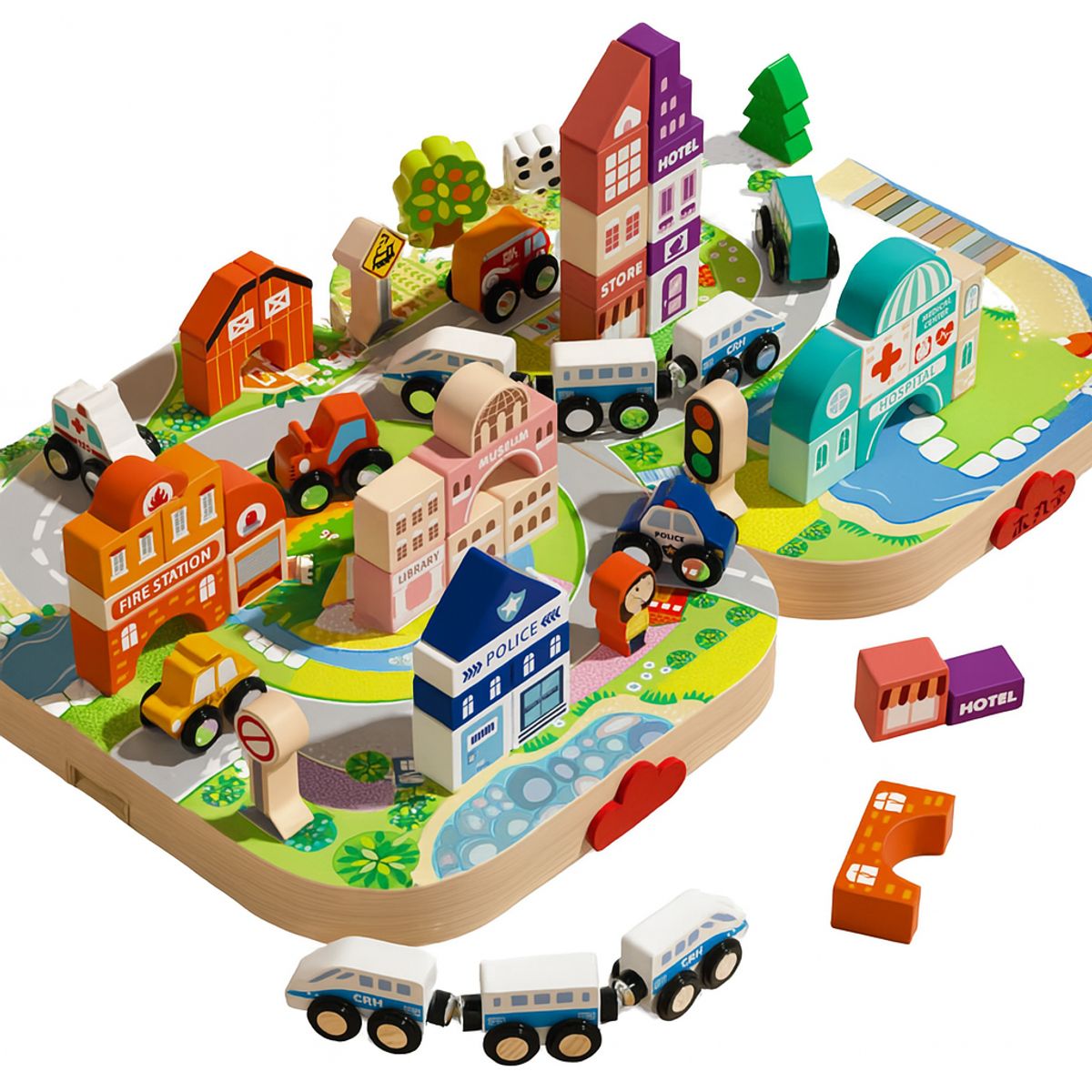 ABC - Ciudad de Madera 3 en 1 – Juego de Construcción y Transporte