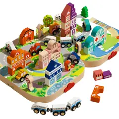 ABC - Ciudad de Madera 3 en 1 – Juego de Construcción y Transporte