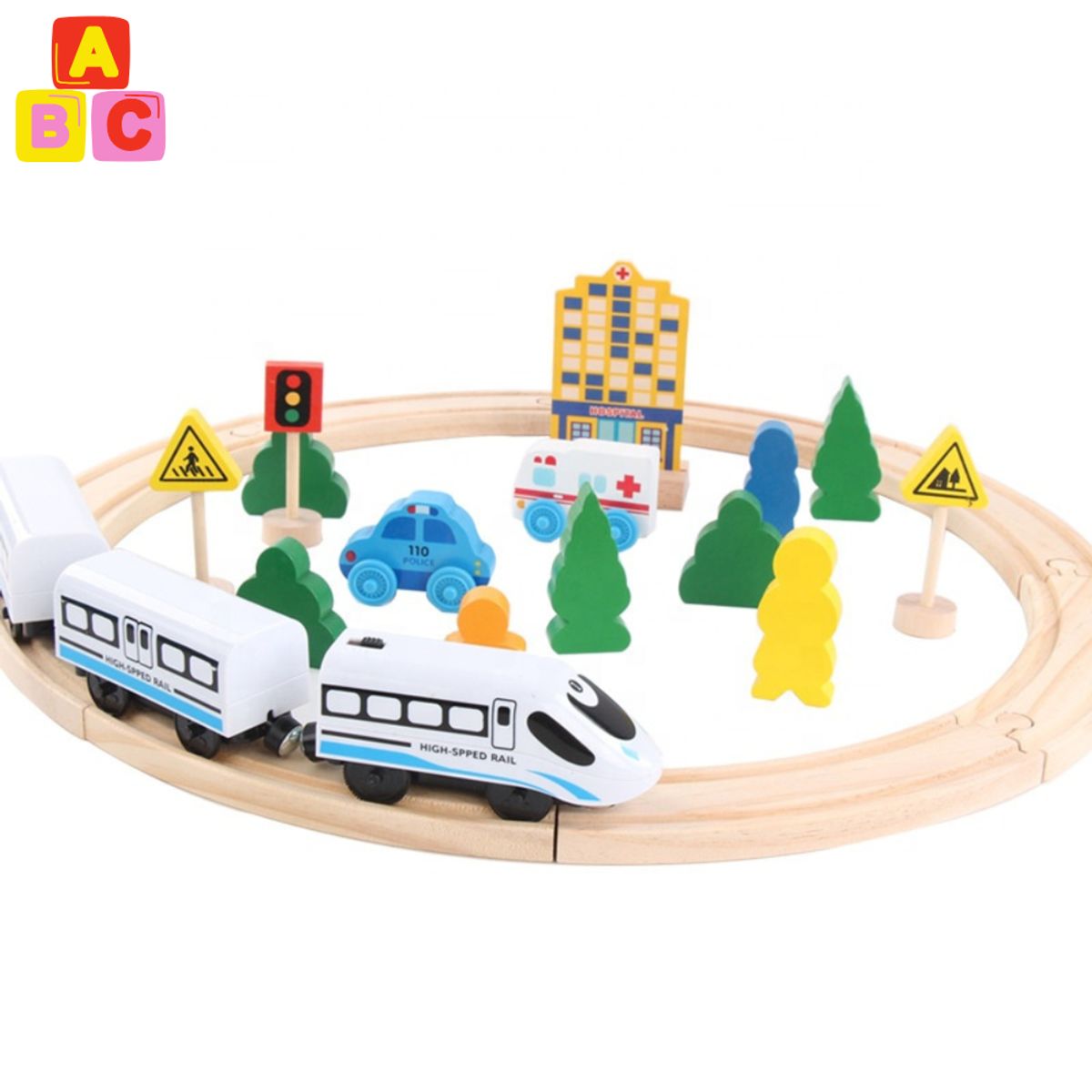 ABC - Tren eléctrico de madera móvil Juego Didáctico Montessori