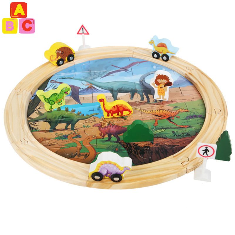 ABC - Tren Dinosaurios 2 en 1 – Puzzle y Circuito de Madera