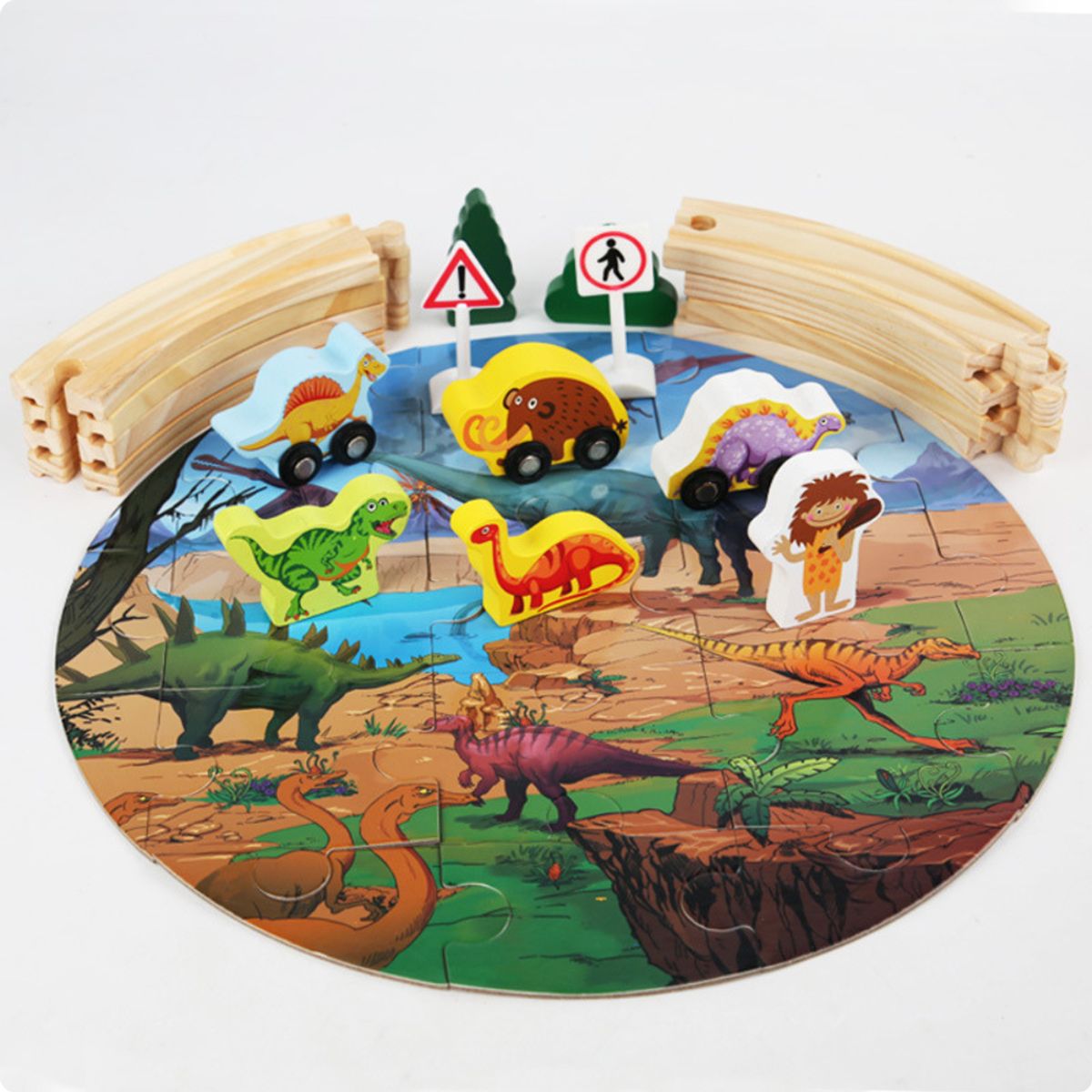 ABC - Tren Dinosaurios 2 en 1 – Puzzle y Circuito de Madera