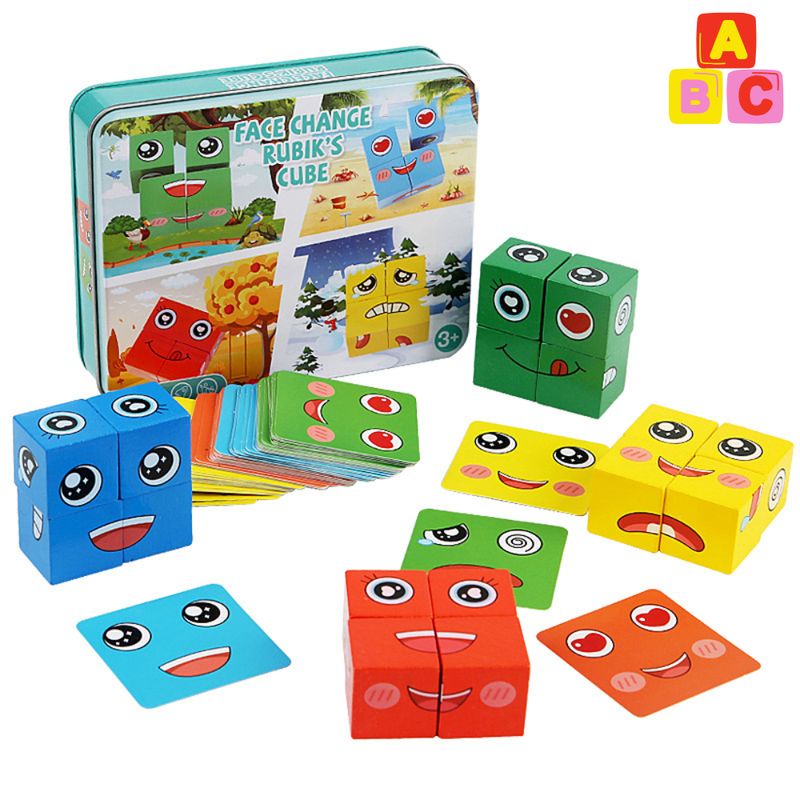 ABC - Juego de Expresiones Faciales Cubos de Madera Didácticos