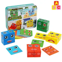 ABC - Juego de Expresiones Faciales Cubos de Madera Didácticos