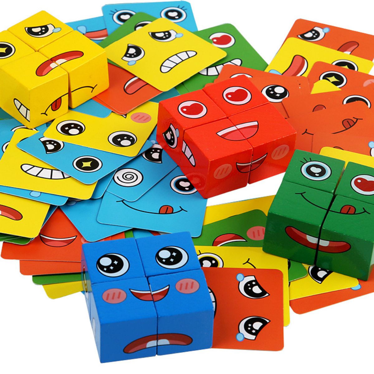ABC - Juego de Expresiones Faciales Cubos de Madera Didácticos