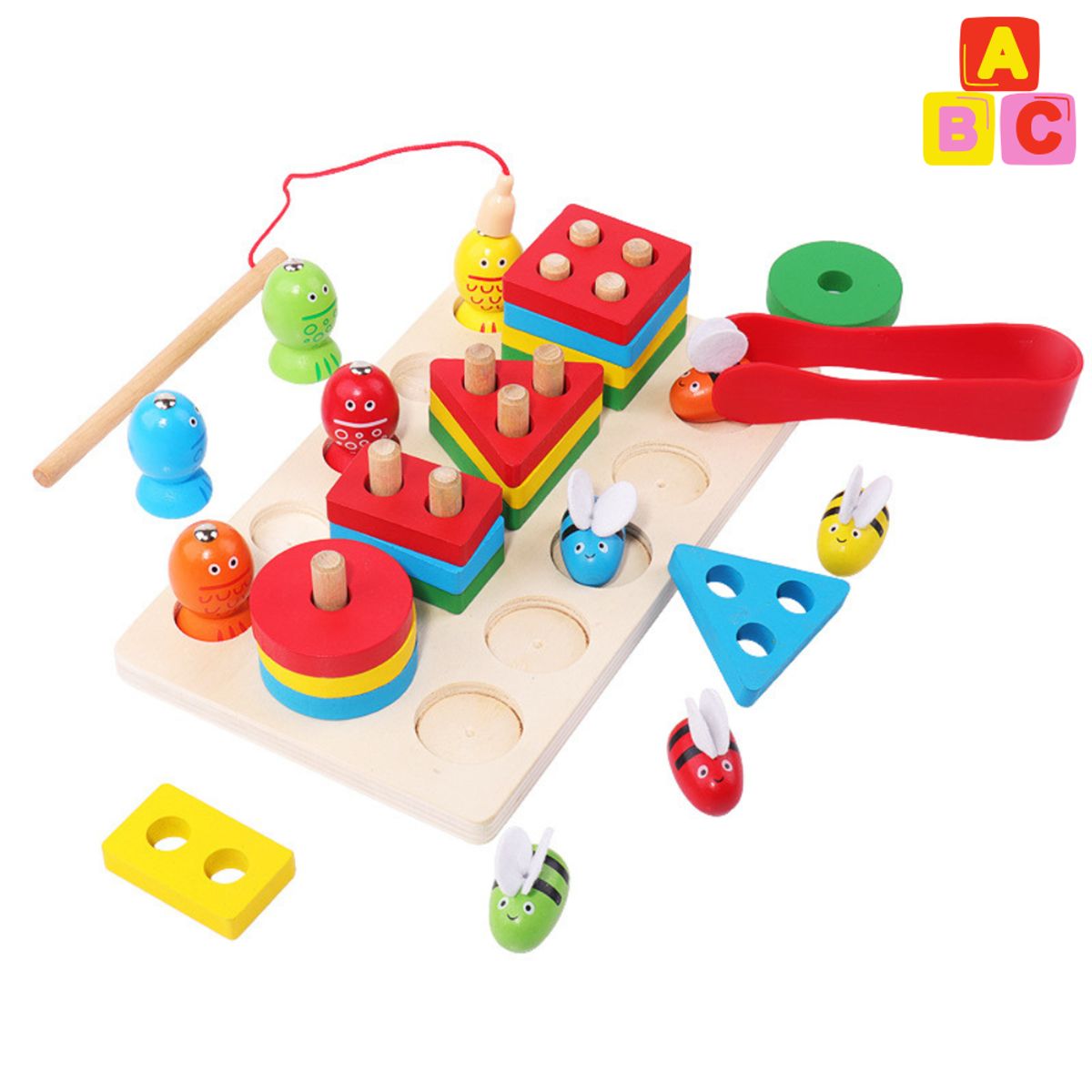 ABC - Juego Educativo de Madera 3 en 1 Pesca Colores y Figuras