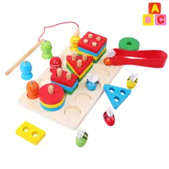 ABC - Juego Educativo de Madera 3 en 1 Pesca Colores y Figuras