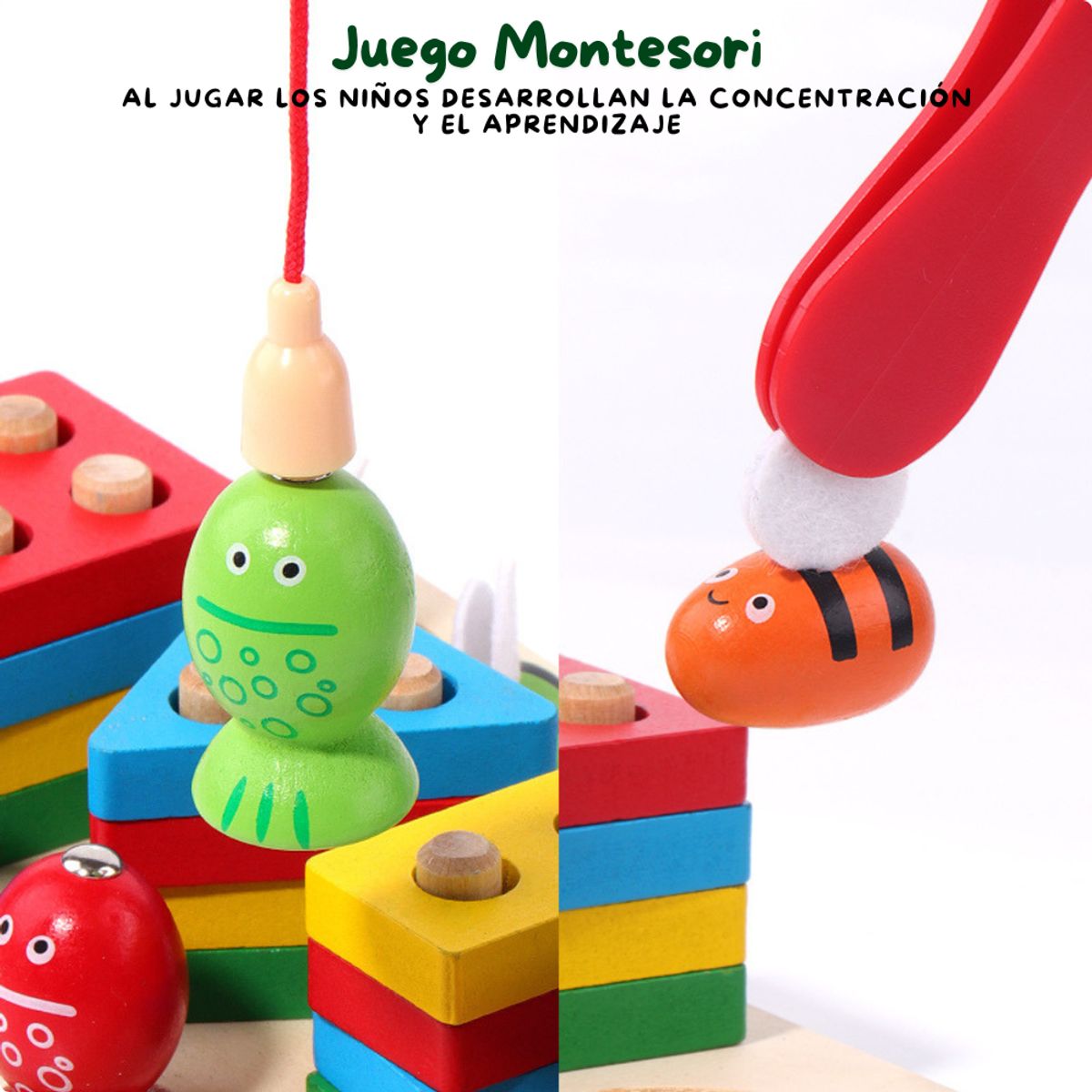 ABC - Juego Educativo de Madera 3 en 1 Pesca Colores y Figuras
