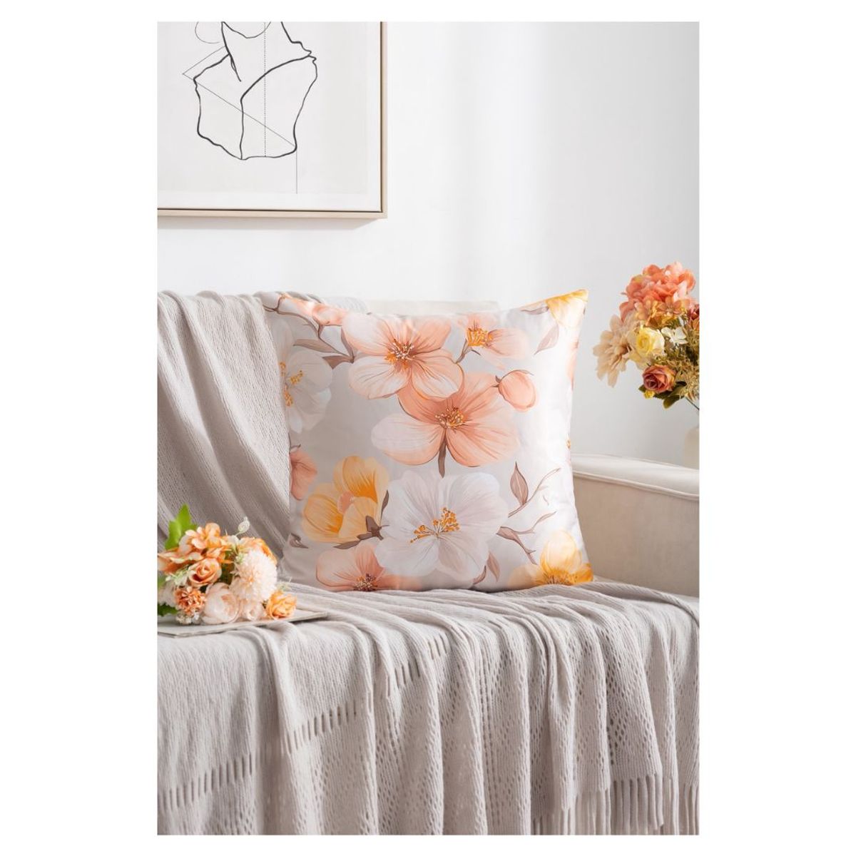 GENERICO - Funda Cojín de Seda Relleno 45 x 45 cm - Flores Multicolores M1