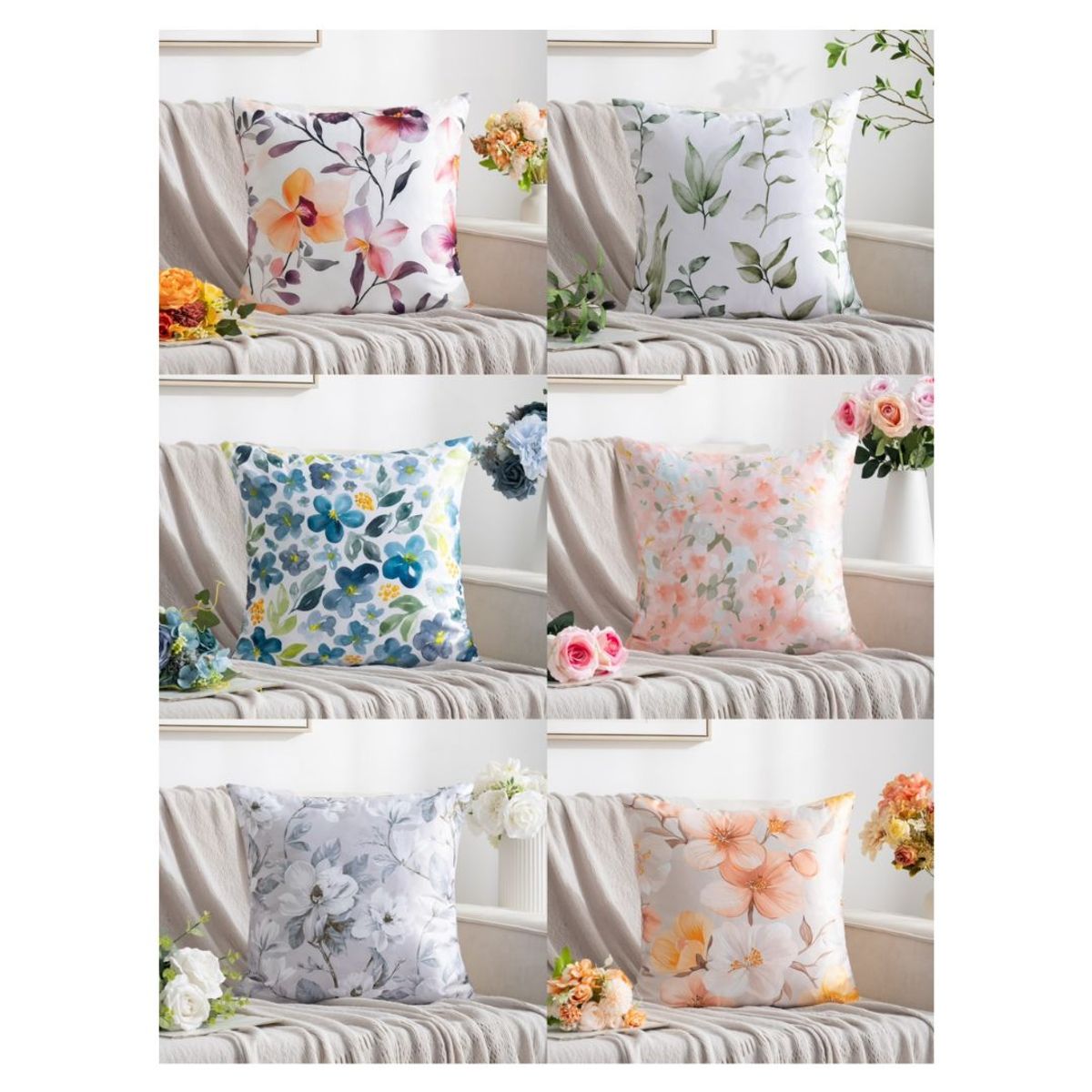 GENERICO - Funda Cojín de Seda Relleno 45 x 45 cm - Flores Multicolores M1