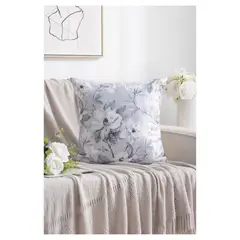 GENERICO - Funda Cojín de Seda Relleno 45 x 45 cm - Azul Flores Blancas M2