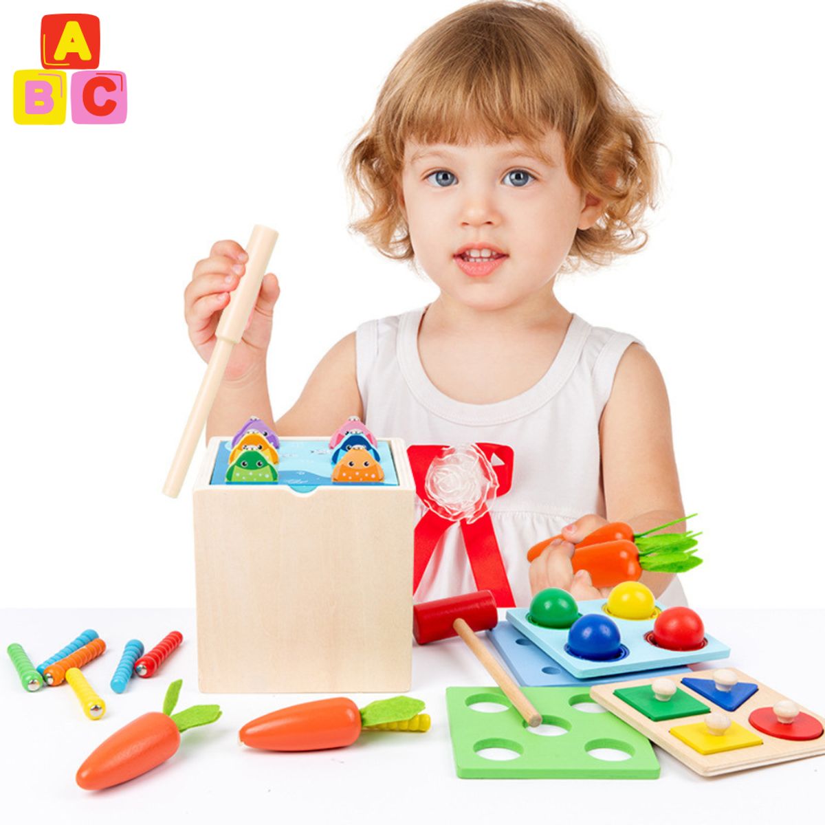 ABC - Set de Juegos Montessori 5 en 1 - Madera de Haya