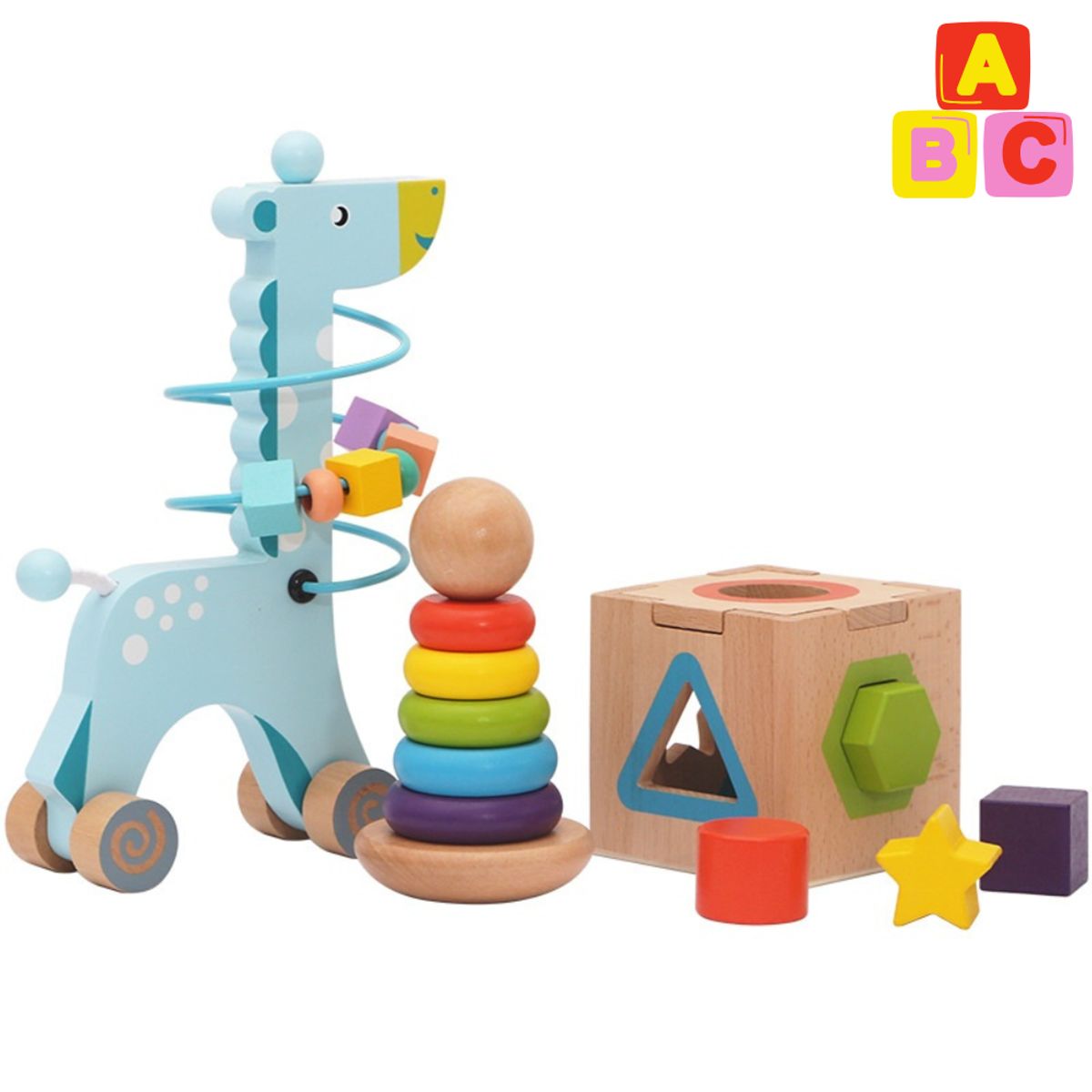 ABC - Set de Juguetes Educativos de Madera 3 en 1 Montessori