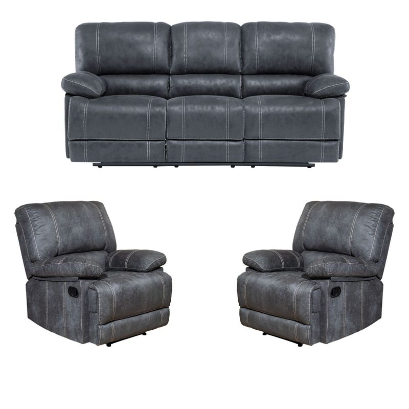 DANIELS - Living Reclinable 3 Cuerpos - Castle Gris + 2 Bergers SET98023GR