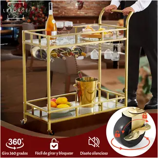 LEFORGE - Carro Bar Cocina Organizador Con Asa Ruedas 2 Niveles Acero