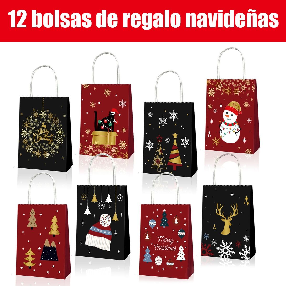 EDWINAYY - Pack 12 Bolsas Kraft Premium Regalo Navidad 21*16*8 Cm