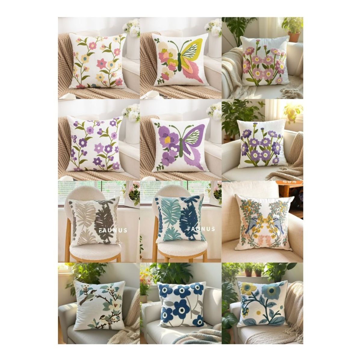 GENERICO - Pack 2 Cojín Funda Relleno Bordado 45 x 45 cm - Flores Moradas