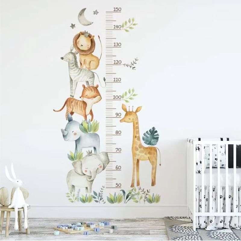 CREA TALLER - Elefante y animales medida de crecimiento vinilo dormitorio infantil