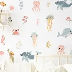 CREA TALLER - Medusa peces y cangrejo vinilo deco muro dormitorio infantil