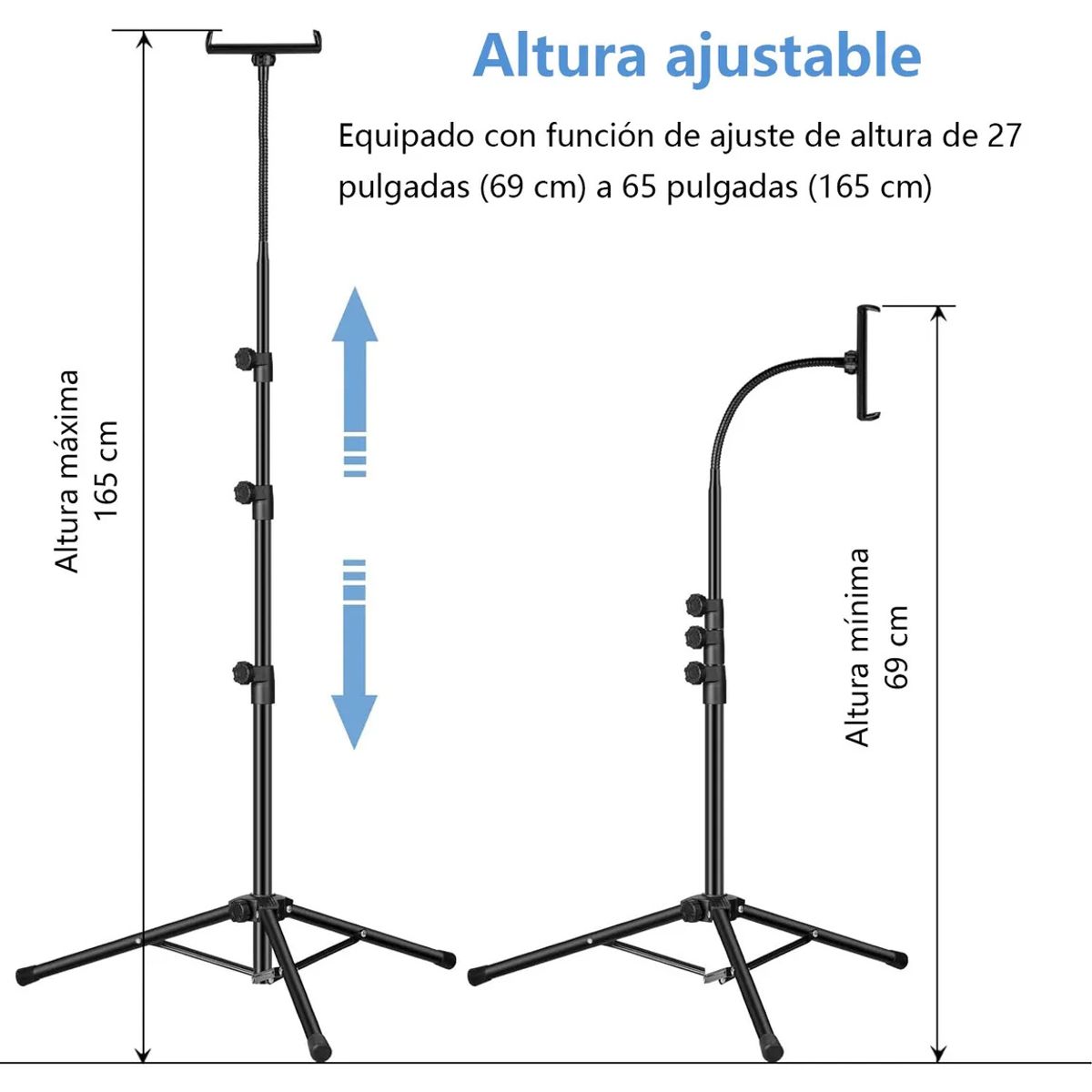 KUANGYE - Trípode Soporte Para iPad Tablet Celular Ajustable 69-165cm