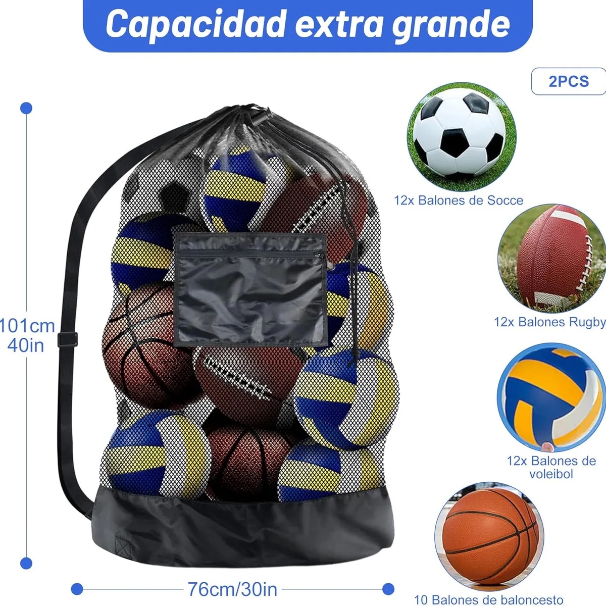 KUANGYE - Balonera Saco Bolso Malla Traslado De Balones Porta 101x76
