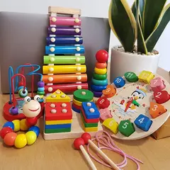EDWINAYY - Pack 6 Juguetes Didácticos De Madera Para Niños Montessori
