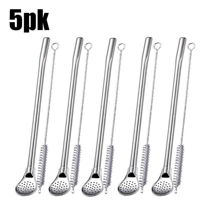 EDWINAYY - 5 Bombillas Metálicas + 5 Cepillo Reutilizable Ecológico