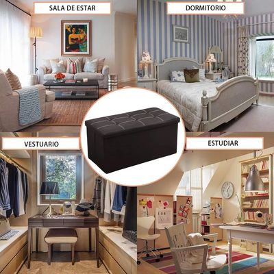 Imagen 2 del producto Banqueta Baul Puff Sillon Organizador Plegable 76x38cm Negro