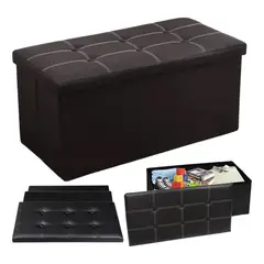 GENERICO - Banqueta Baul Puff Sillon Organizador Plegable 76x38cm Negro