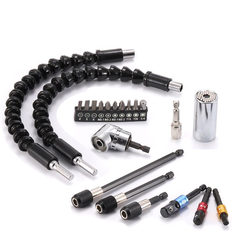 EDWINAYY - 21pcs Extension Flexible Atornillador Dado Angulo Herramient