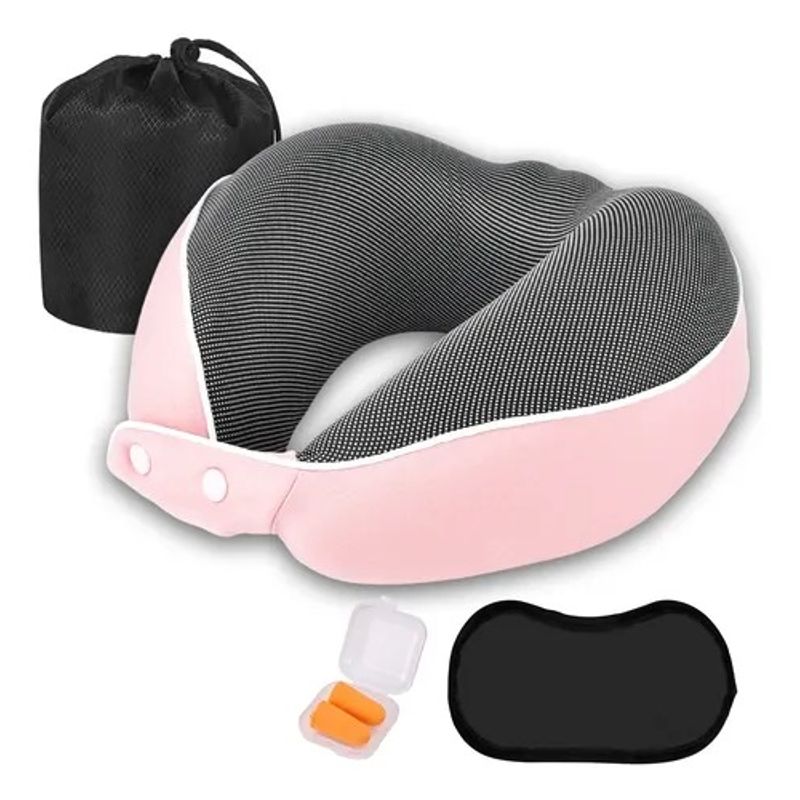 GENERICO - Almohada De Cuello Para Viaje Trabajo Con Bolsa Rosa