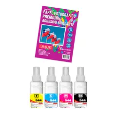 MALIK - Papel Adhesivo Glossy 135gm100hjs+4 Tintas para Epsn L3250