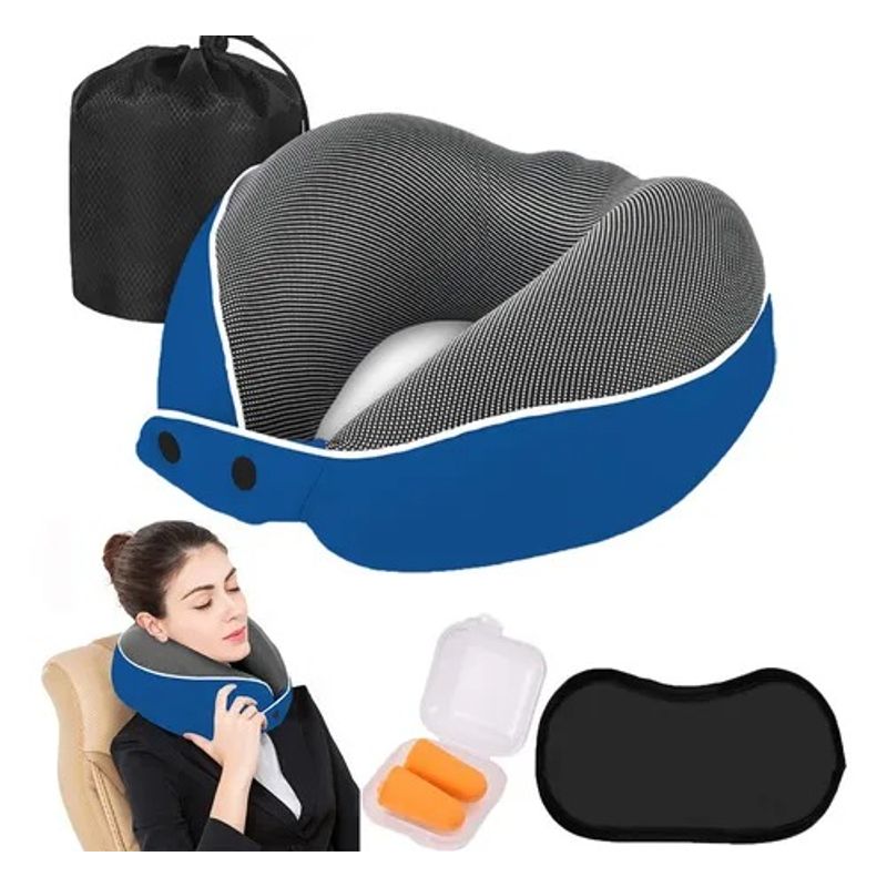 EVERSO - Almohada De Cuello Para Viaje Trabajo Con Bolsa Azul oscuro