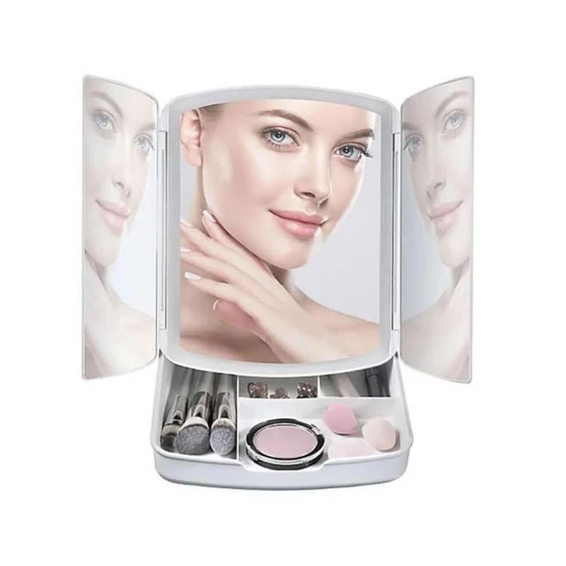 GENERICO - Espejo De Maquillaje Plegable Con Luces Led Con Cajon